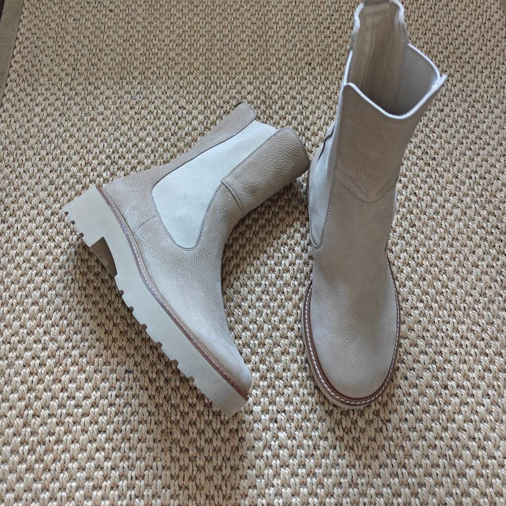 Paul Green James Lug Sole Chelsea Boots Beige Leather Size 9 Made in Austria